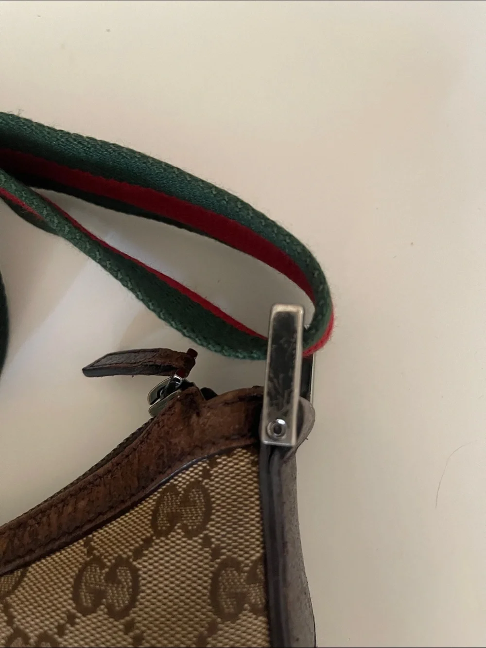 Gucci Beige/Brown GG Canvas Hobo with Green and Red Web Strap